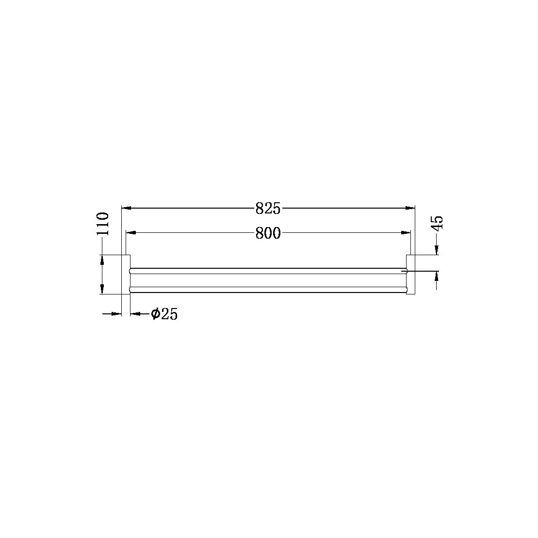 NEW MECCA DOUBLE TOWEL RAIL 800MM CHROME (NR2330dCH)