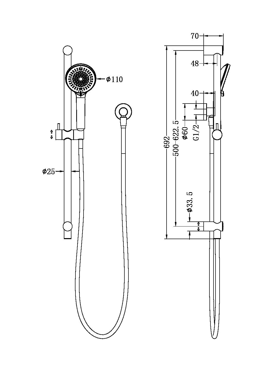 ROUND METAL PROJECT RAIL SHOWER GUN METAL (NR318GM)
