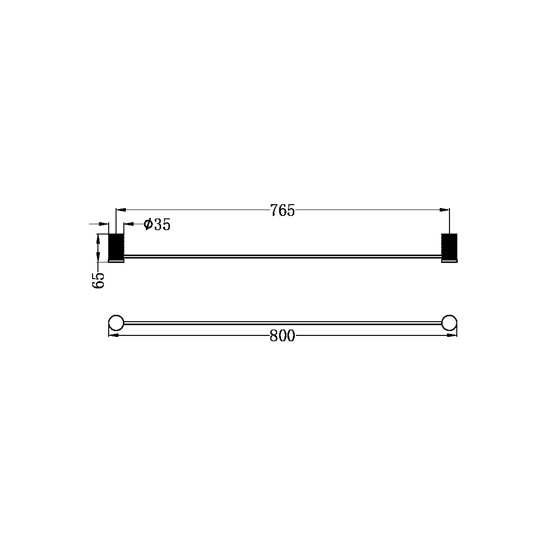 OPAL SINGLE TOWEL RAIL 800MM BRUSHED GOLD (NR2530BG)