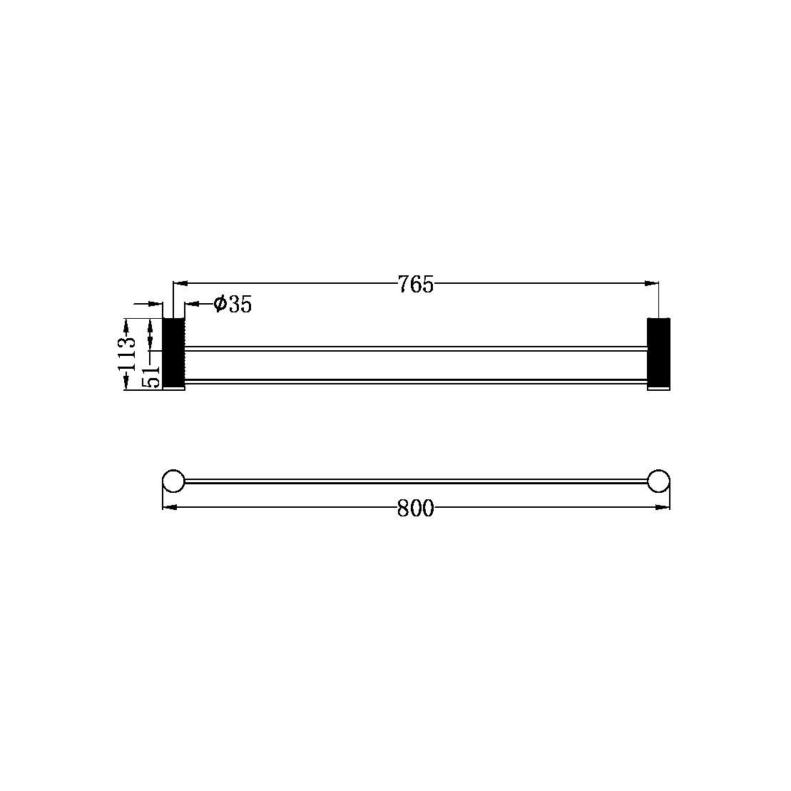 OPAL DOUBLE TOWEL RAIL 800MM GRAPHITE ( NR2530dGR)
