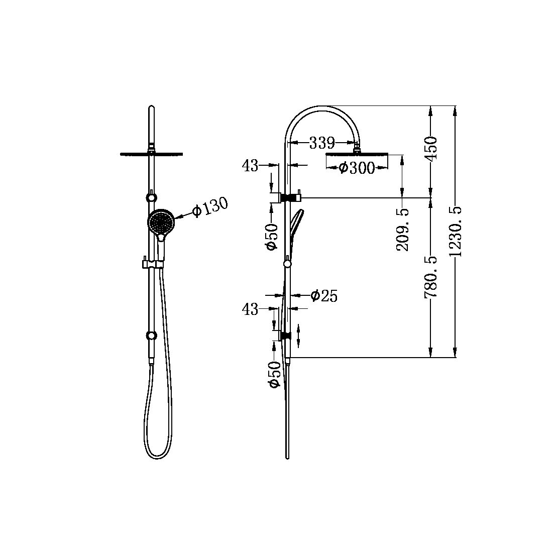 OPAL TWIN SHOWER SET WITH AIR SHOWER II BRUSHED GOLD (NR251905hBG)