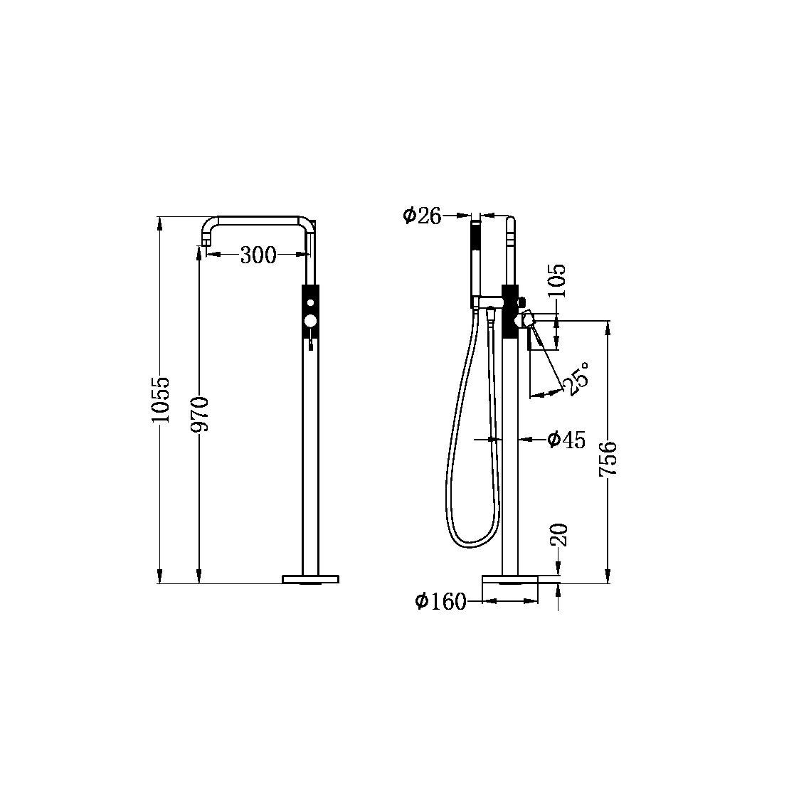 Opal Freestanding Bath Mixer With Hand Shower GRAPHITE (NR251903aGR)