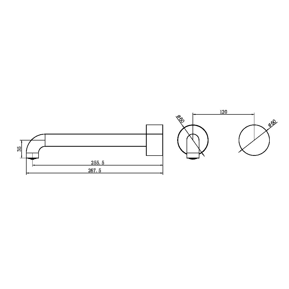 NR271907A260 KARA PROGRESSIVE WALL BASIN/BATH SET 120/160/185/230/260MM SPOUT MATTE BLACK (NR271907a120/160/185/230/260 MB)