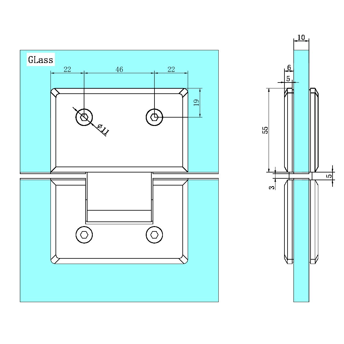 180 DEGREE GLASS TO GLASS SHOWER HINGE 10MM GLASS GUN METAL (NRSH102GM)