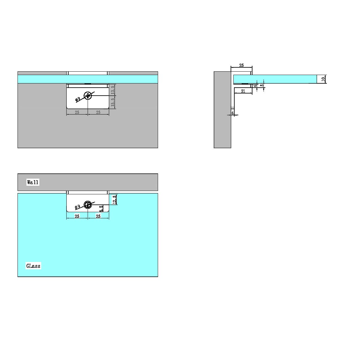 SHOWER F BRACKET 10MM GLASS GUN METAL (NRSH202GM)