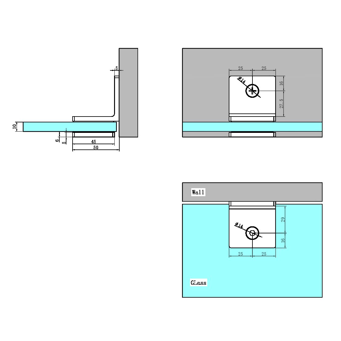 90 DEGREE GLASS TO WALL BRACKET 10MM GLASS GUN METAL (NRSH204GM)