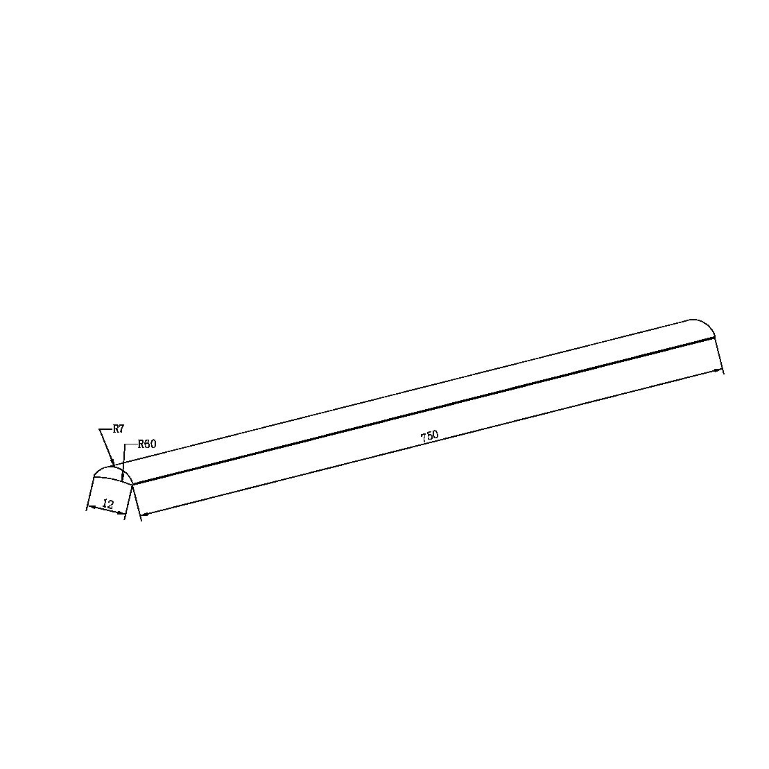 HALF ROUND WATER SEAL RAIL 750MM BRUSHED GOLD (NRSH401BG)