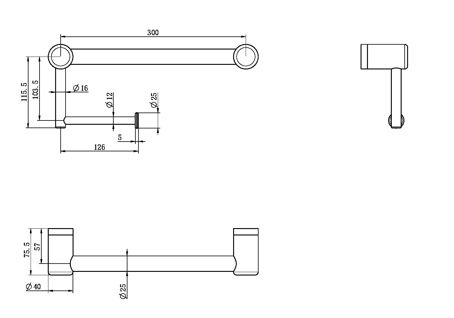 MECCA CARE 25MM TOILET ROLL RAIL 300MM GUN METAL (NRCR2512aGM)