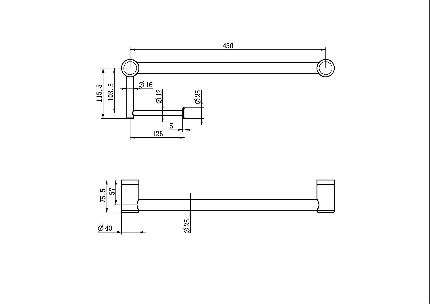 MECCA CARE 25MM TOILET ROLL RAIL 450MM GUN METAL (NRCR2518AGM)