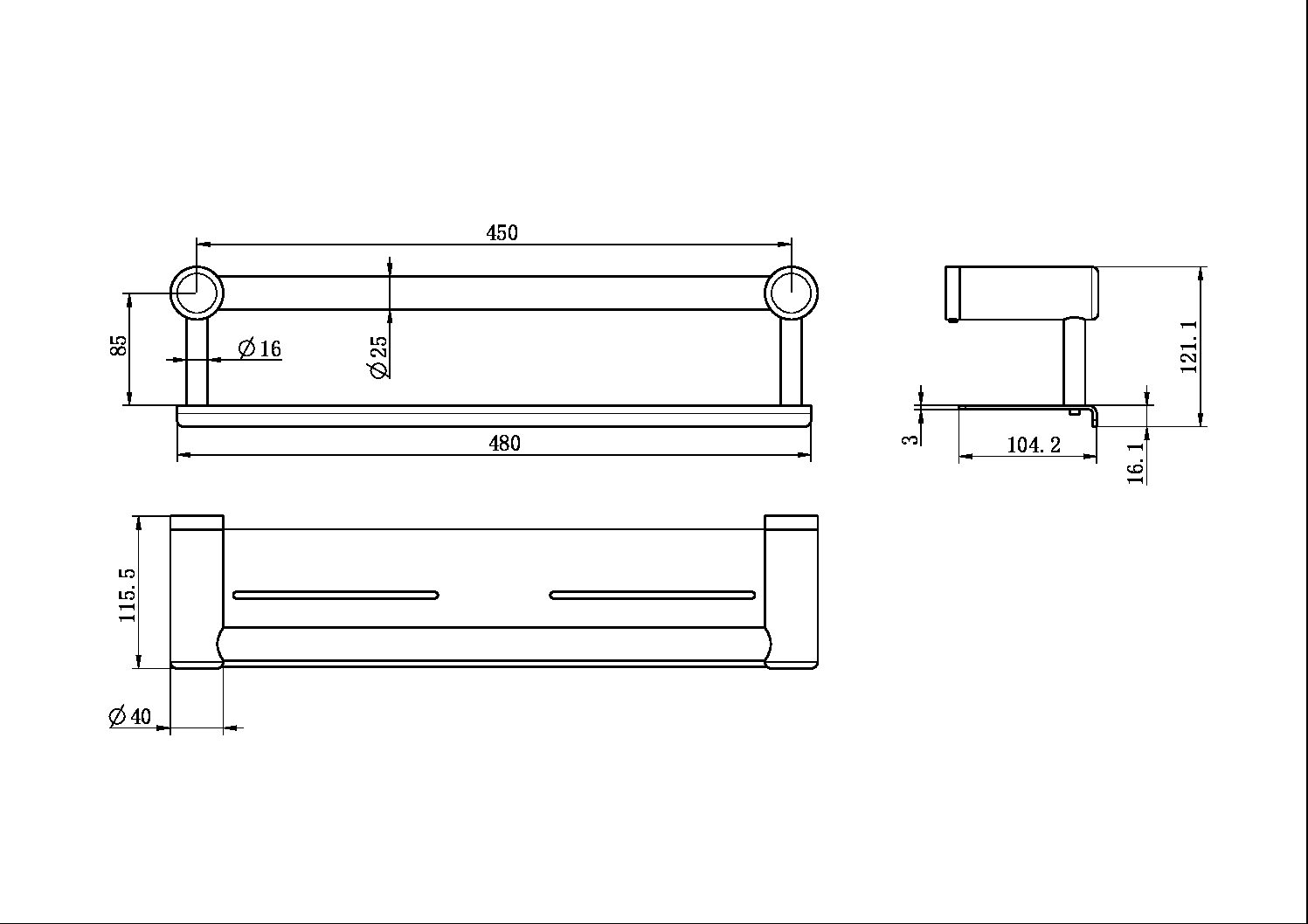 MECCA CARE 25MM GRAB RAIL WITH SHELF 450MM BRUSHED NICKEL (NRCR2518CBN)