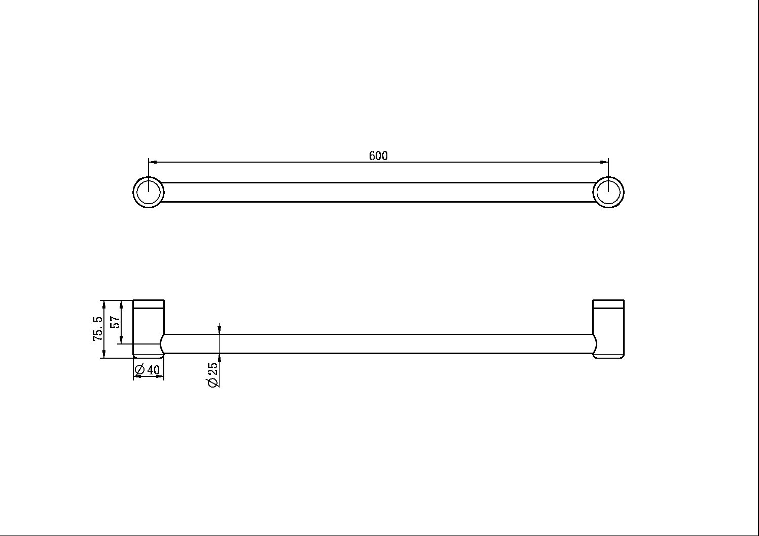 MECCA CARE 25MM GRAB RAIL 600MM GUN METAL (NRCR2524GM)