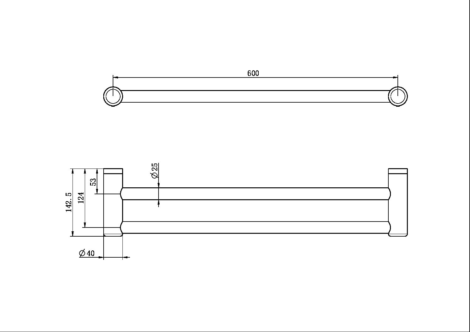 MECCA CARE 25MM DOUBLE TOWEL GRAB RAIL 600MM GUN METAL (NRCR2524DGM)