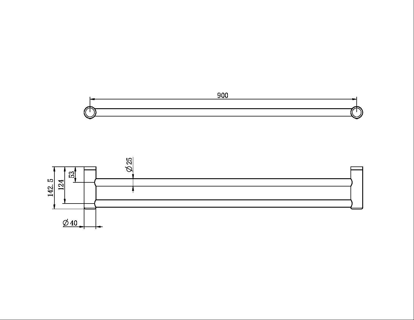 MECCA CARE 25MM DOUBLE TOWEL GRAB RAIL 900MM GUN METAL (NRCR2530DGM)