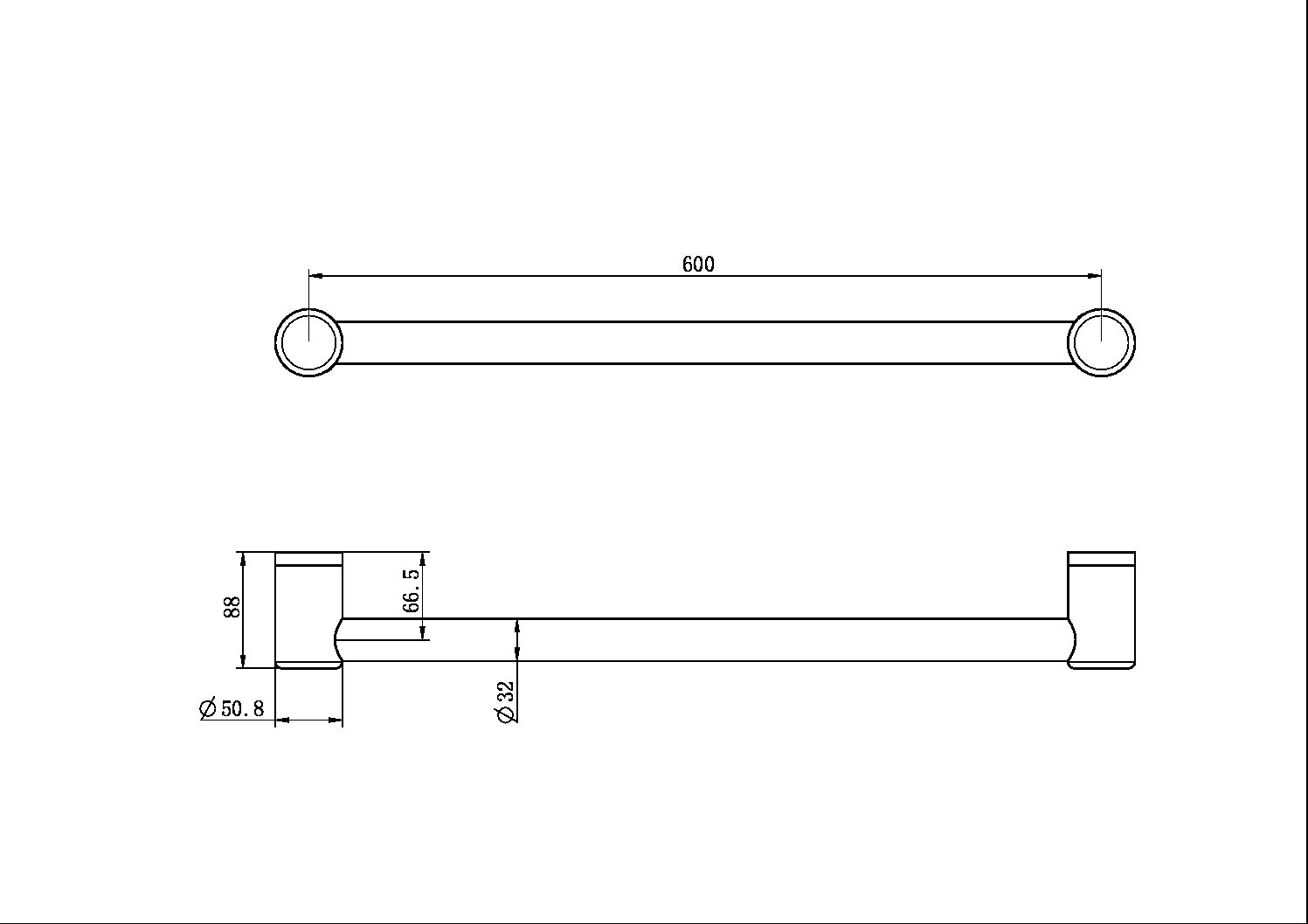 MECCA CARE 32MM GRAB RAIL 600MM GUN METAL (NRCR3224GM)
