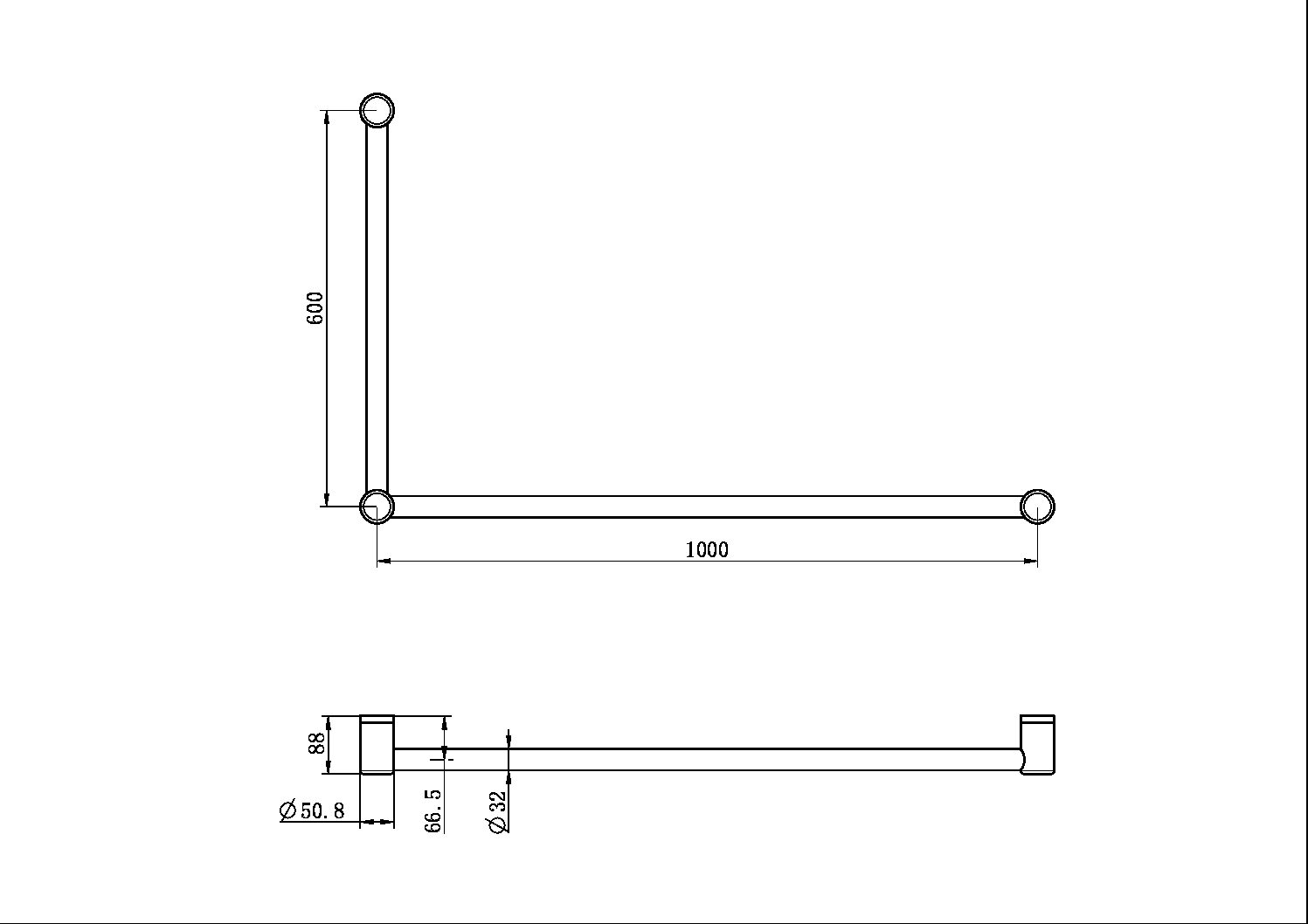 MECCA CARE 32MM DDA GRAB RAIL SET 90 DEGREE 600X1000MM GUN METAL (NRCR3290GM)