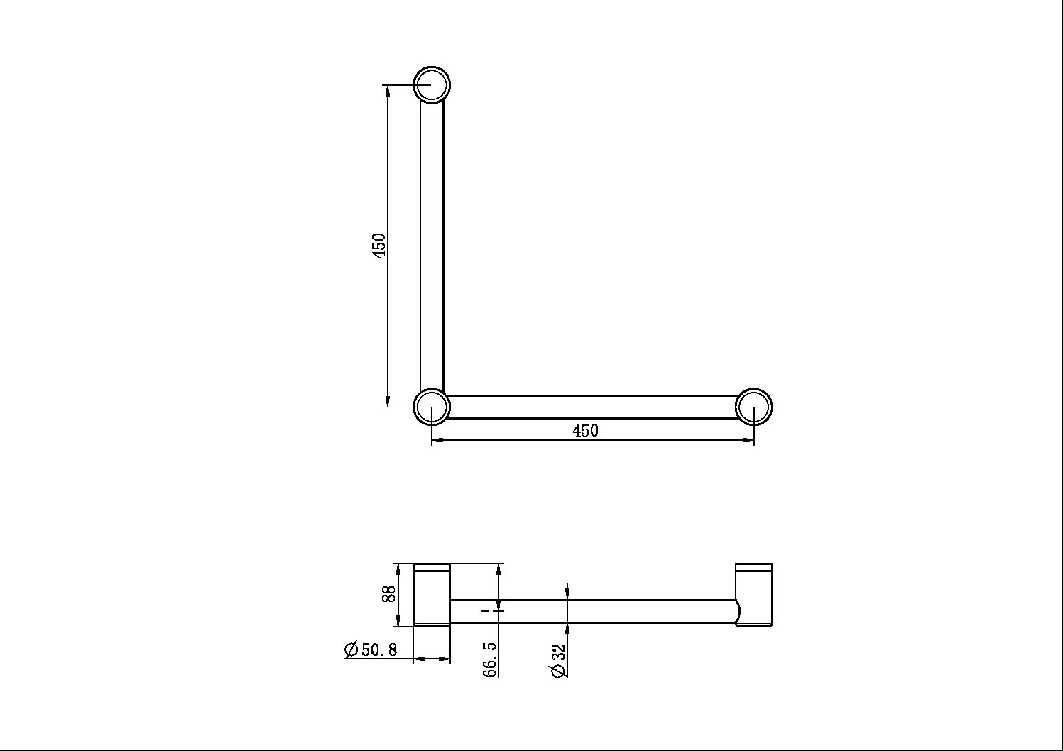 MECCA CARE 32MM AMBULANT TOILET GRAB RAIL 90 DEGREE 450x450MM GUN METAL (NRCR3290aGM)