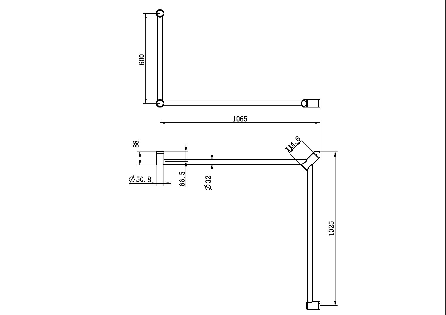 MECCA CARE 32MM DDA TOILET GRAB RAIL SET 90 DEGREE CONTINUOUS 600X1065X1025MM GUN METAL (NRCR3290cGM)
