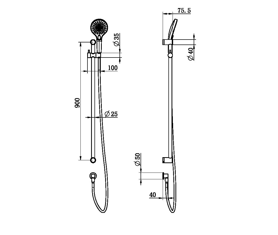 MECCA CARE 25MM GRAB RAIL AND ADJUSTABLE SHOWER RAIL SET 900MM GUN METAL (NRCS004GM)