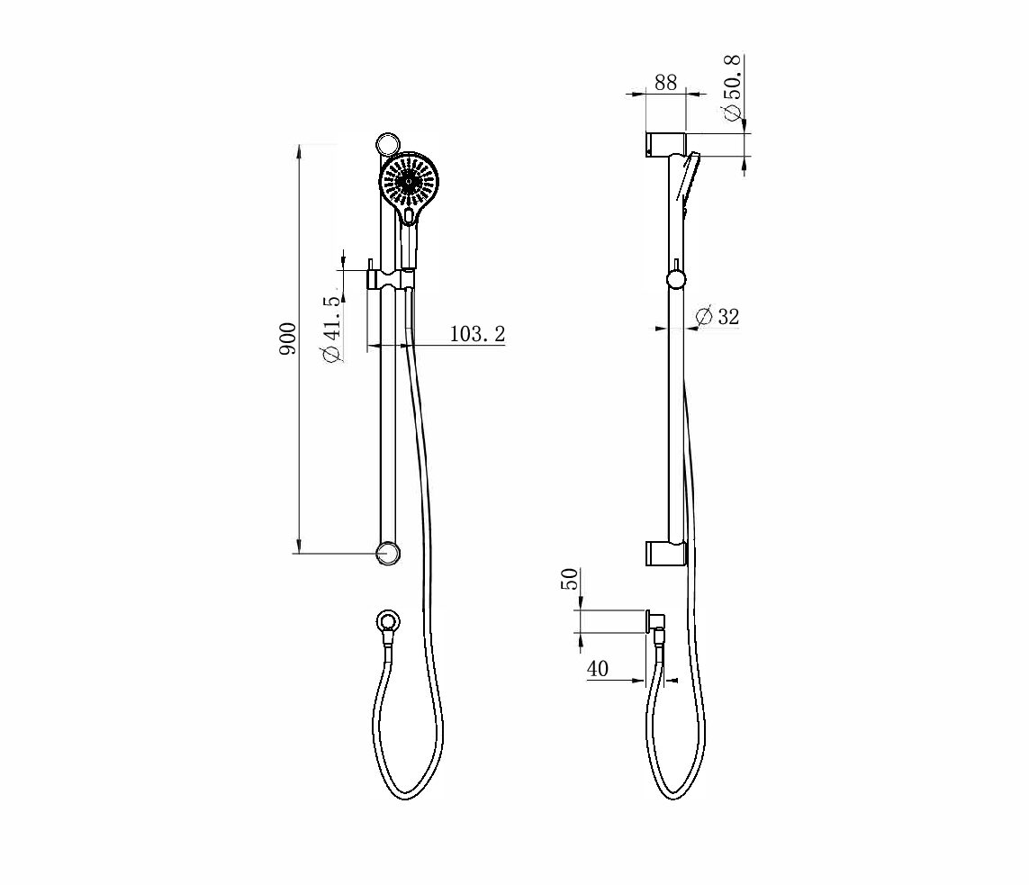 MECCA CARE 32MM GRAB RAIL AND ADJUSTABLE SHOWER RAIL SET 900MM GUN METAL (NRCS005GM)