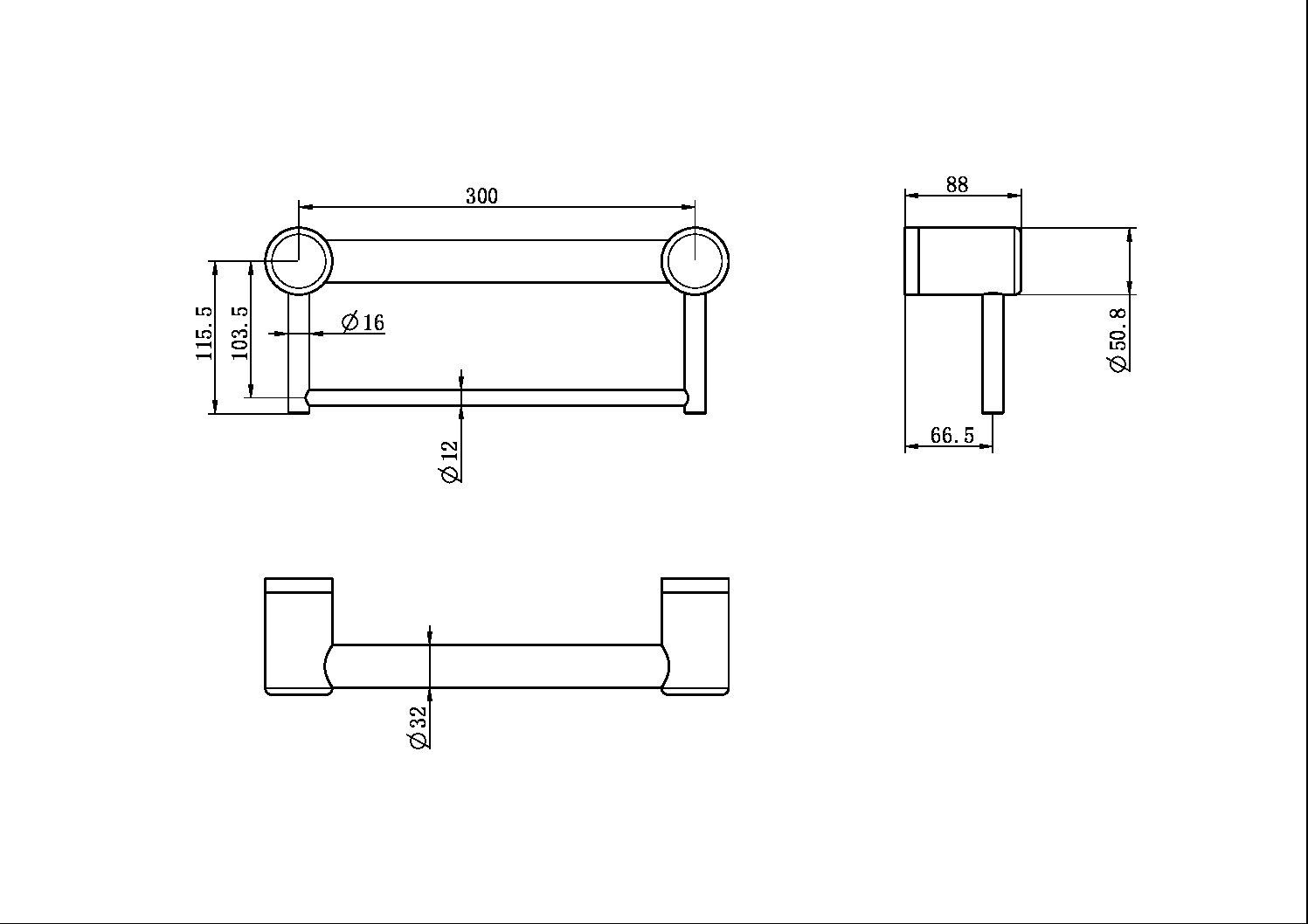 MECCA CARE 32MM GRAB RAIL WITH TOWEL HOLDER 300MM GUN METAL (NRCR3212bGM)