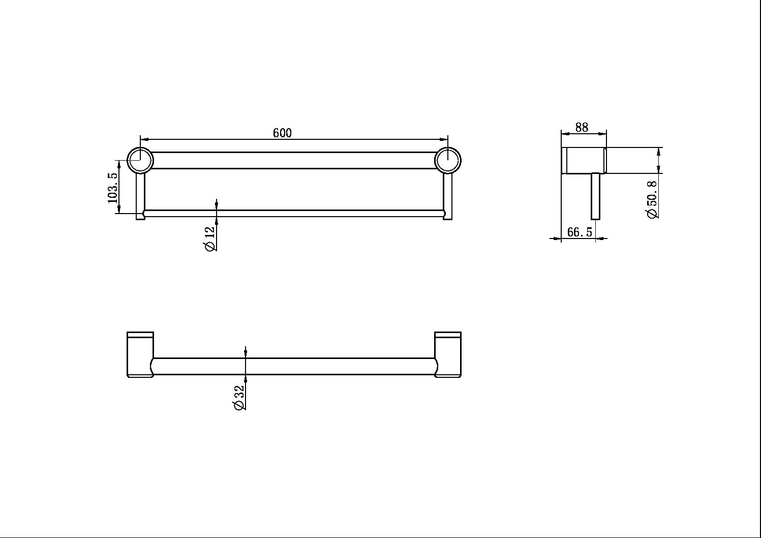 MECCA CARE 32MM GRAB RAIL WITH TOWEL HOLDER 600MM GUN METAL (NRCR3224BGM)