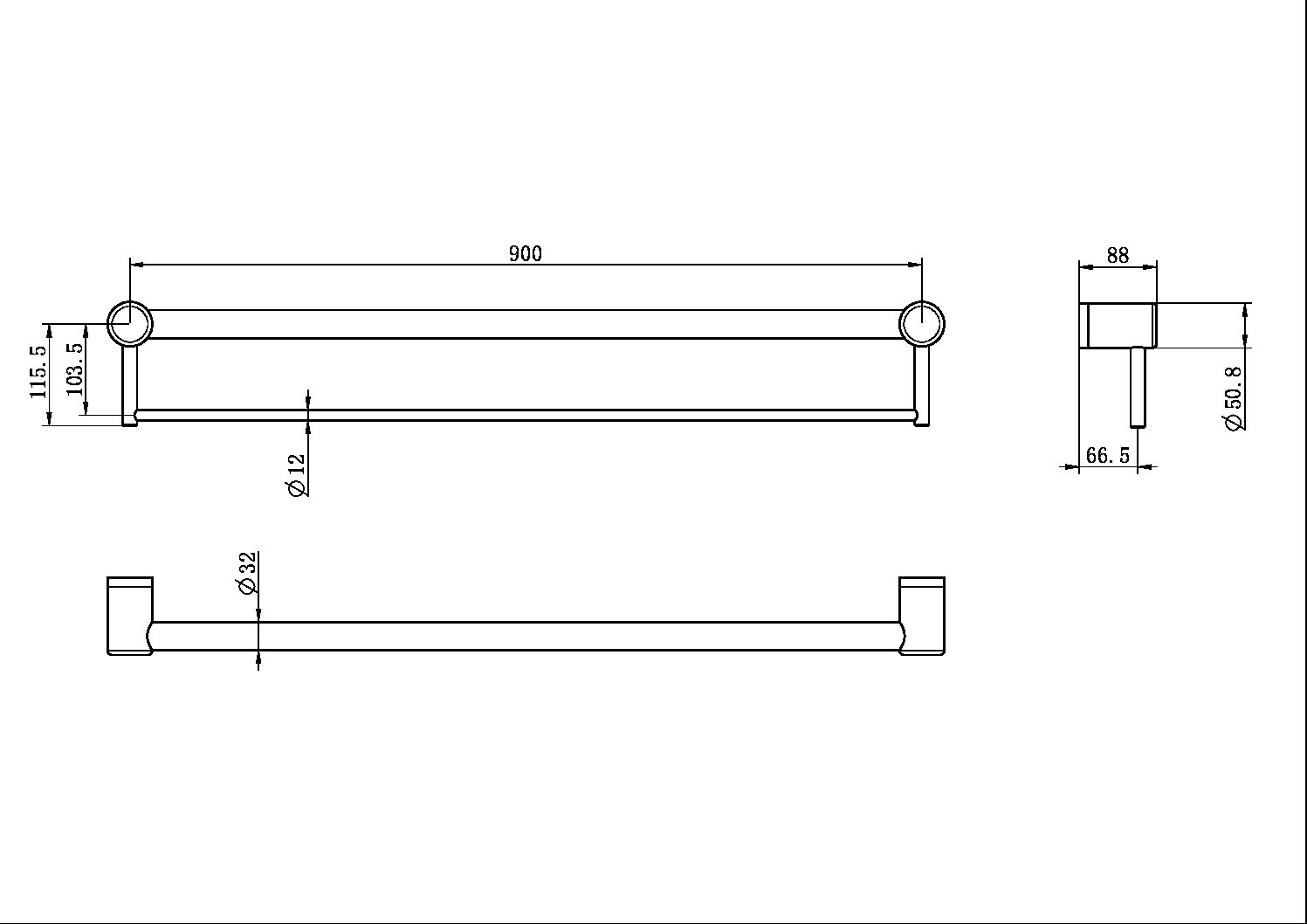 MECCA CARE 32MM GRAB RAIL WITH TOWEL HOLDER 900MM GUN METAL (NRCR3230BGM)