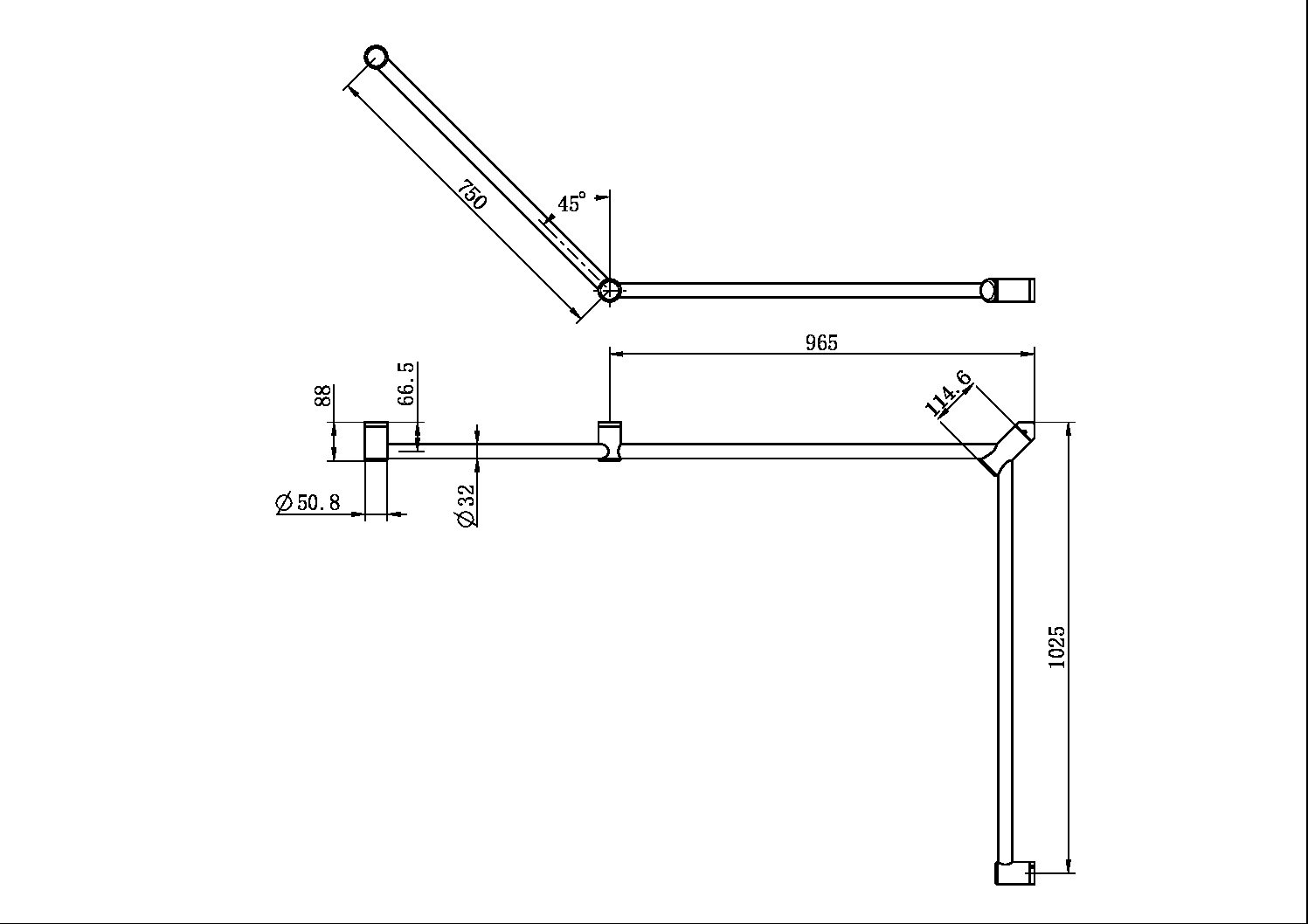 MECCA CARE 32MM DDA TOILET GRAB RAIL SET 45 DEGREE CONTINUOUS 750X965X1025MM GUN METAL (NRCR3245cGM)