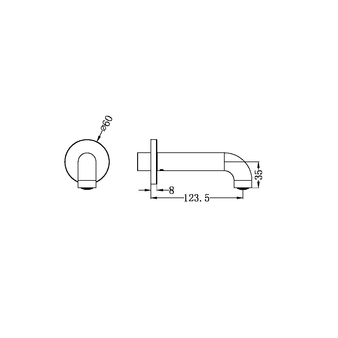 MECCA BASIN/BATH SPOUT ONLY 120/160/185/230/260MM MATTE WHITE (NR221903C120/160/185/230/260MW)