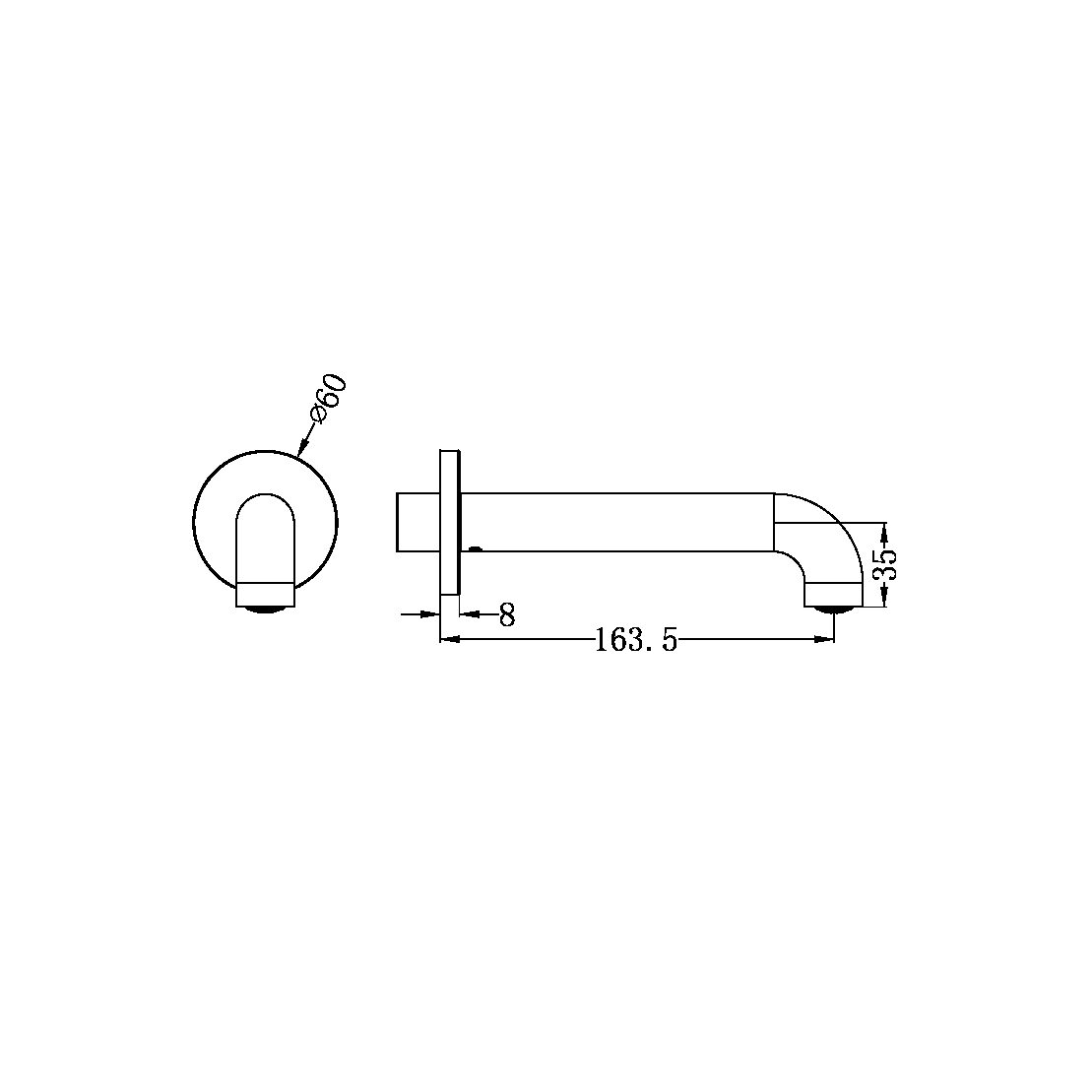 MECCA BASIN/BATH SPOUT ONLY 120/160/185/230/260MM MATTE WHITE (NR221903C120/160/185/230/260MW)