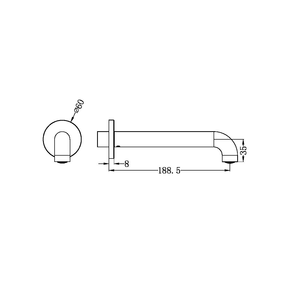 MECCA BASIN/BATH SPOUT ONLY 120/160/185/230/260MM MATTE WHITE (NR221903C120/160/185/230/260MW)
