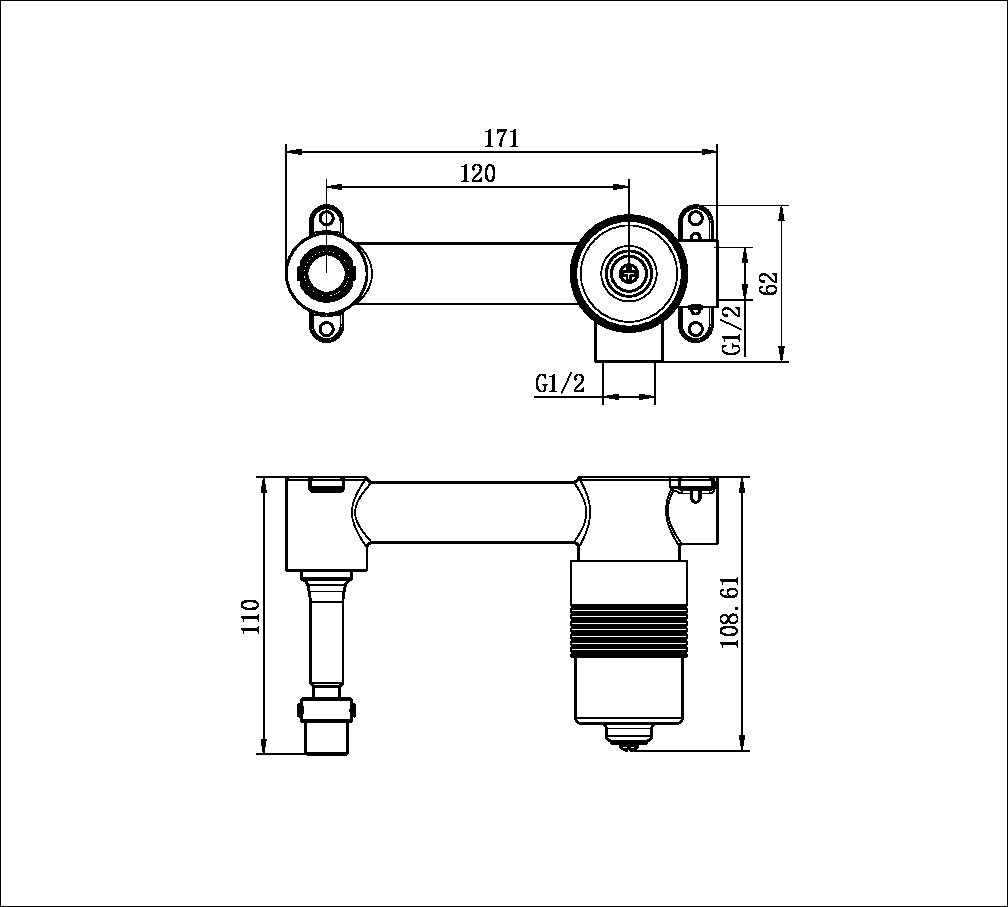 PREMIUM 35MM UNIVERSAL WALL BASIN/BATH MIXER BODY ONLY (NRUB001P)