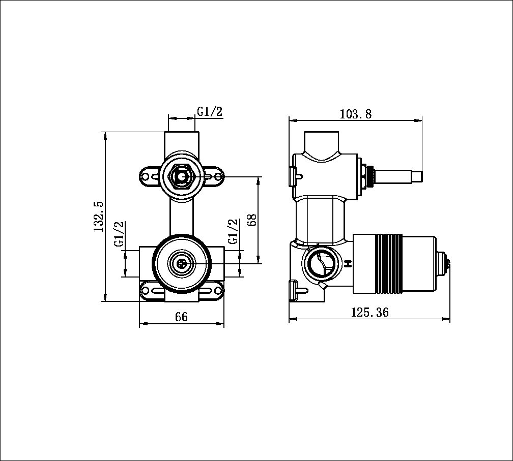 PROJECT 35MM UNIVERSAL SHOWER MIXER WITH DIVERTOR BODY ONLY (NRUB003)