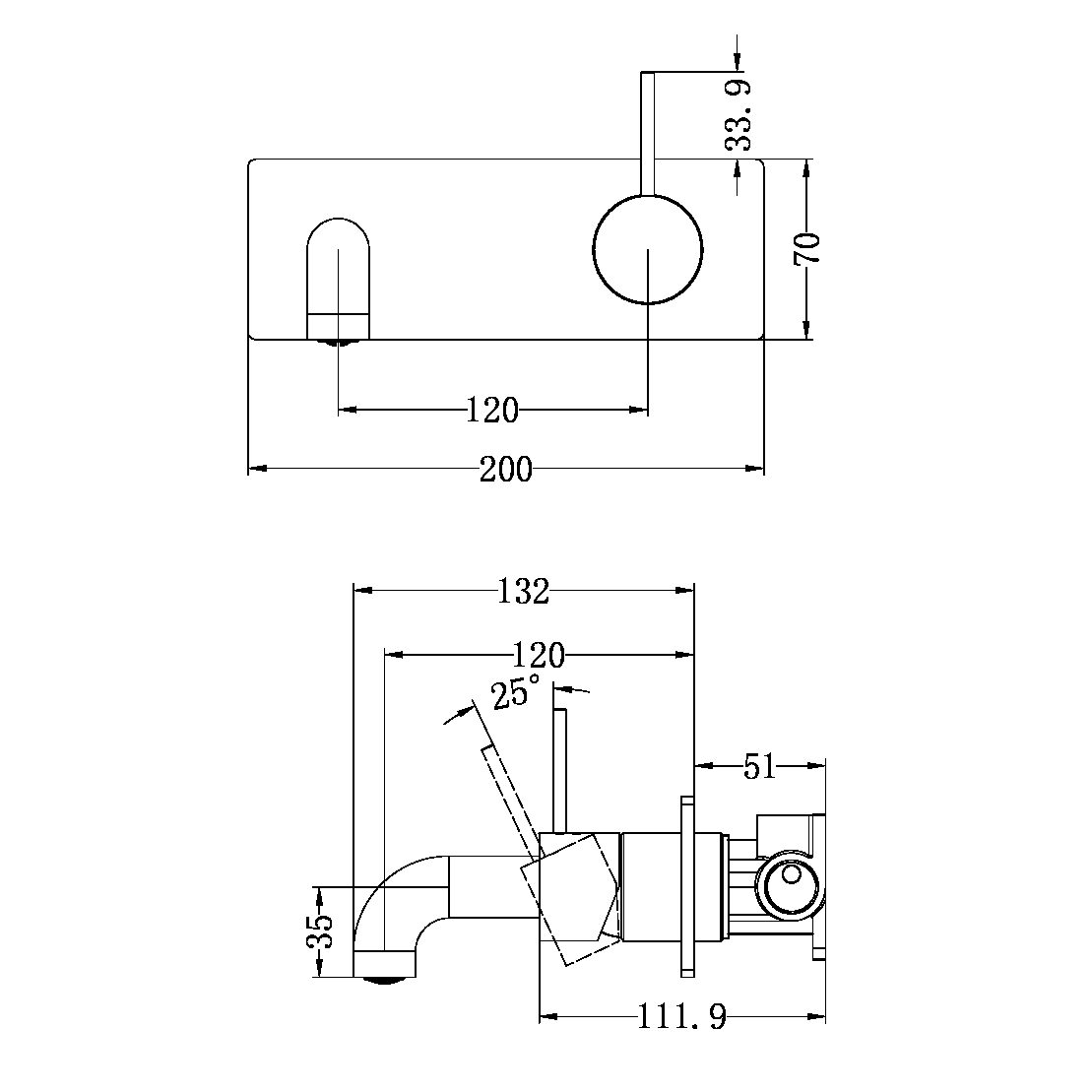 MECCA WALL BASIN/BATH MIXER HANDLE UP 120/160/185/230/260 MM SPOUT MATTE BLACK (NR221910b120/160/185/230/260 MB)