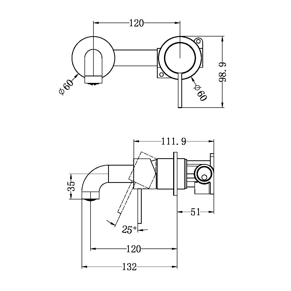 NR221910C120 MECCA WALL BASIN/BATH MIXER SEPARATE BACK PLATE 120/160/185/230/260 MM SPOUT BRUSHED GOLD (NR221910c120/160/185/230/260 BG)