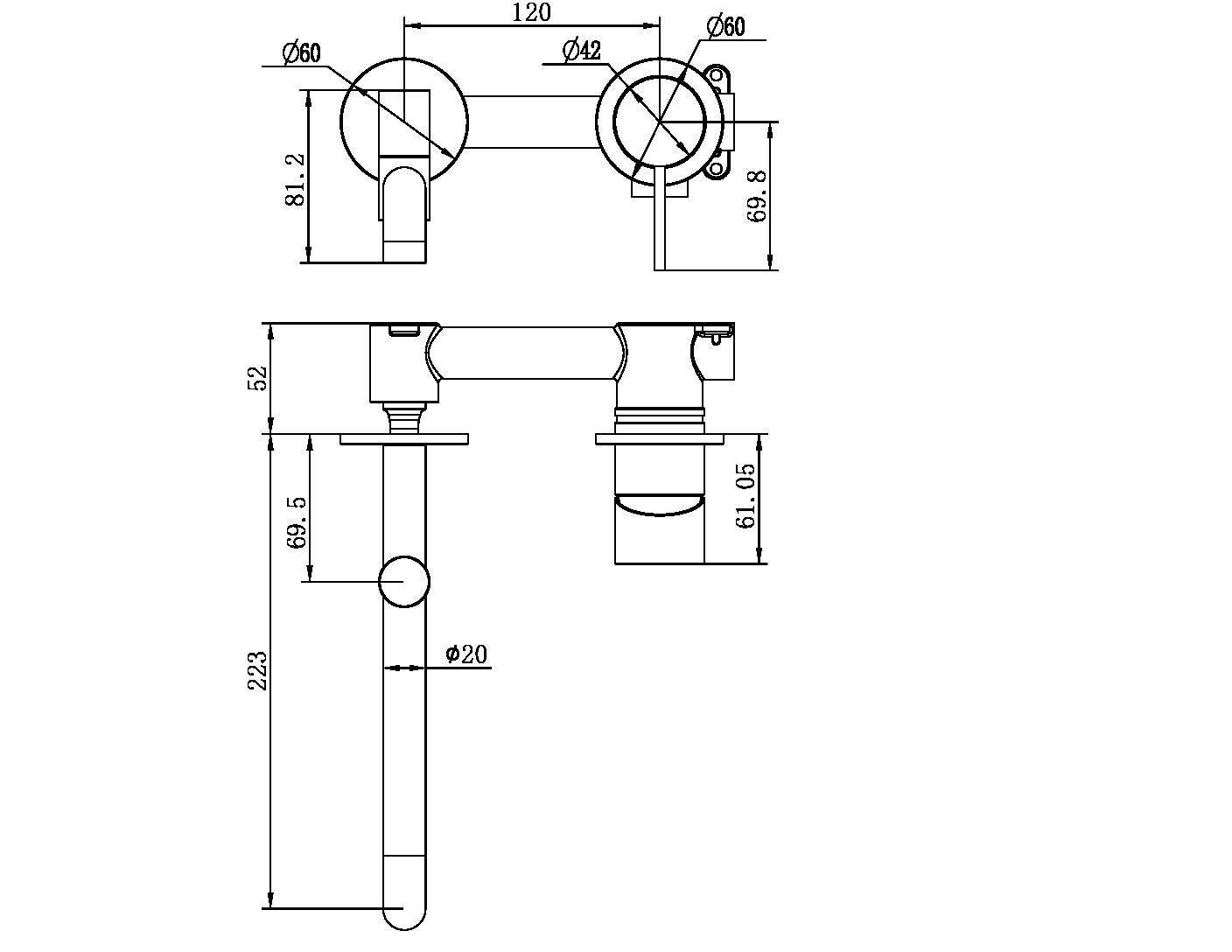 MECCA WALL BASIN/BATH MIXER SWIVEL SPOUT WALL MOUNTED FAUCETS 225MM BRUSHED NICKEL (NR221910rBN)
