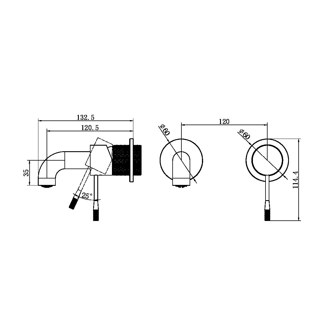 OPAL WALL BASIN/BATH MIXER WALL MOUNTED FAUCET 120/160/185/230/260 MM SPOUT SEPARATE BACK PLATE BRUSHED GOLD (NR251907b120/160/185/230/260BG)