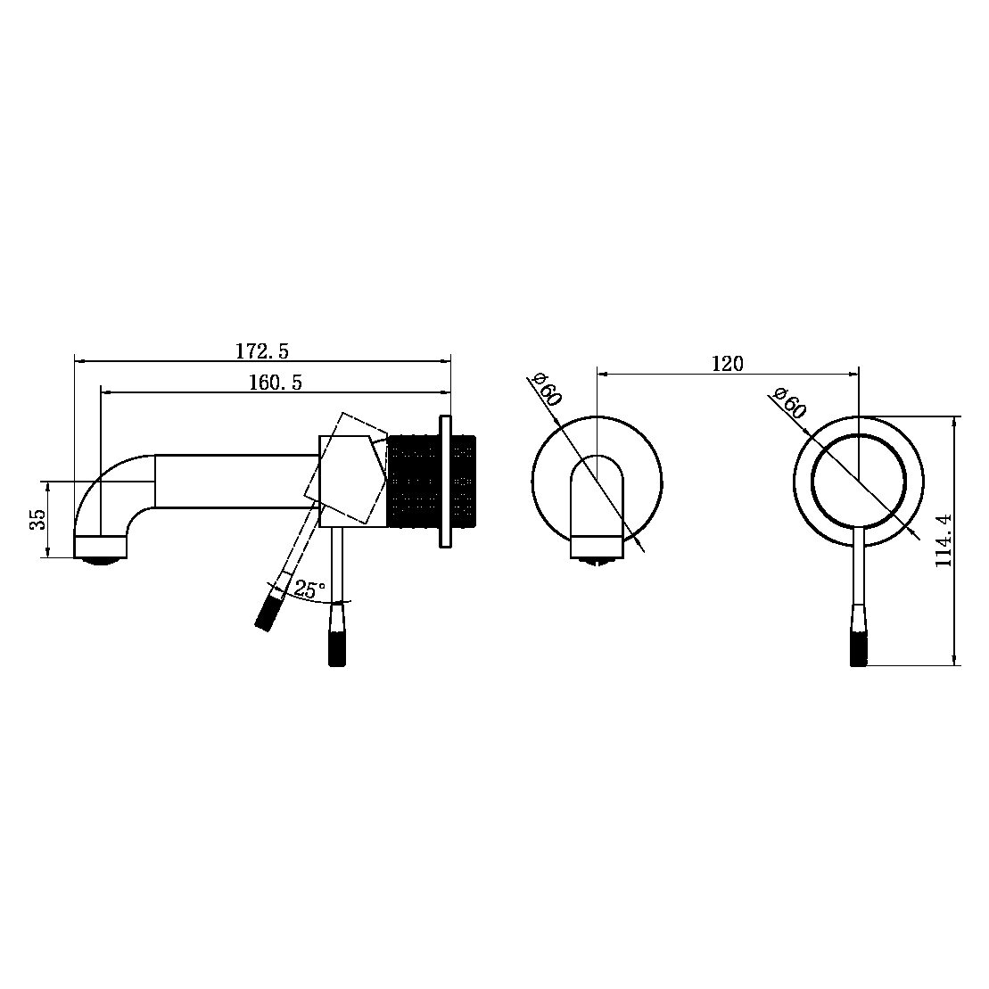 OPAL WALL BASIN/BATH MIXER WALL MOUNTED FAUCET 120/160/185/230/260 MM SPOUT SEPARATE BACK PLATE BRUSHED GOLD (NR251907b120/160/185/230/260BG)