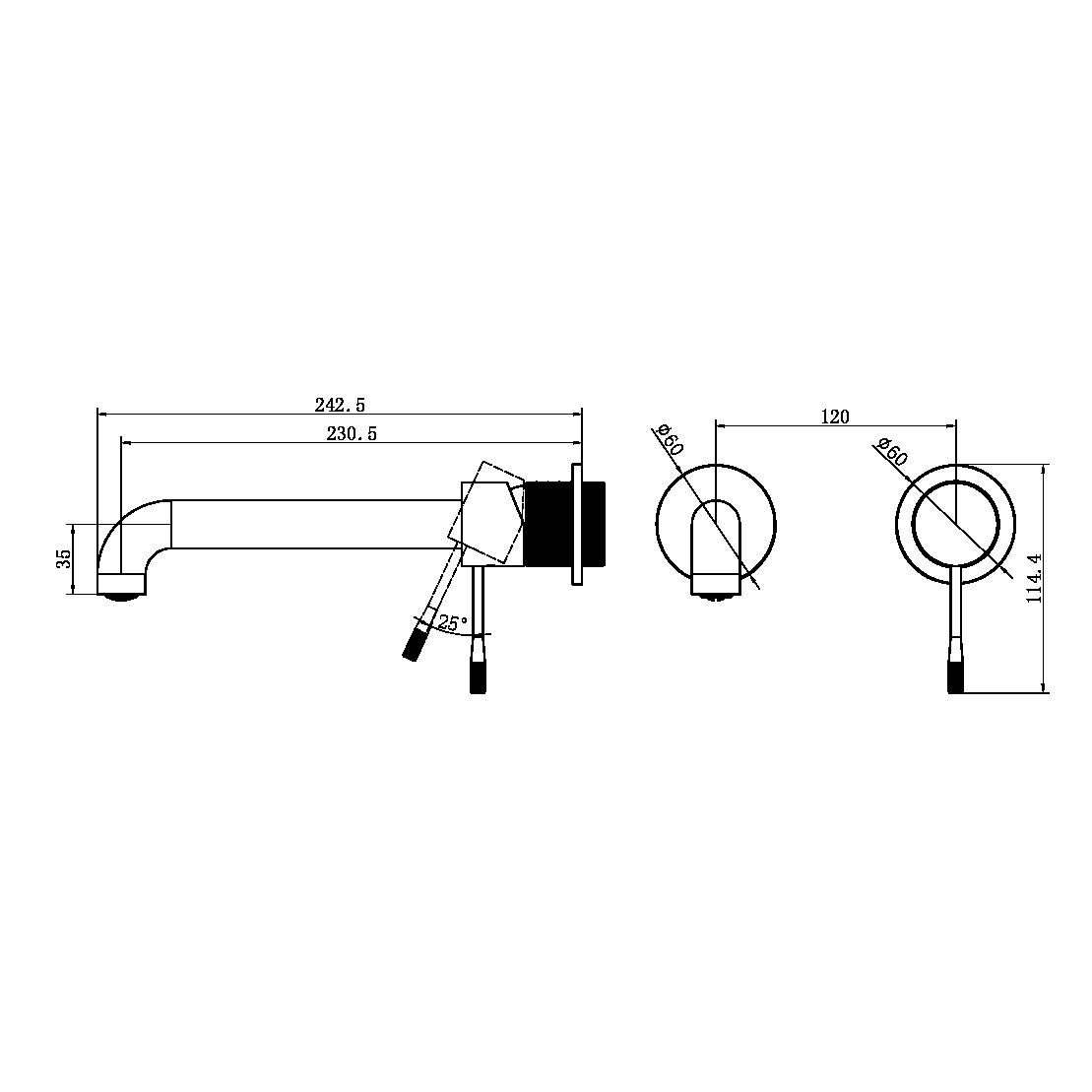 OPAL WALL BASIN/BATH MIXER WALL MOUNTED FAUCET 120/160/185/230/260 MM SPOUT SEPARATE BACK PLATE BRUSHED GOLD (NR251907b120/160/185/230/260BG)