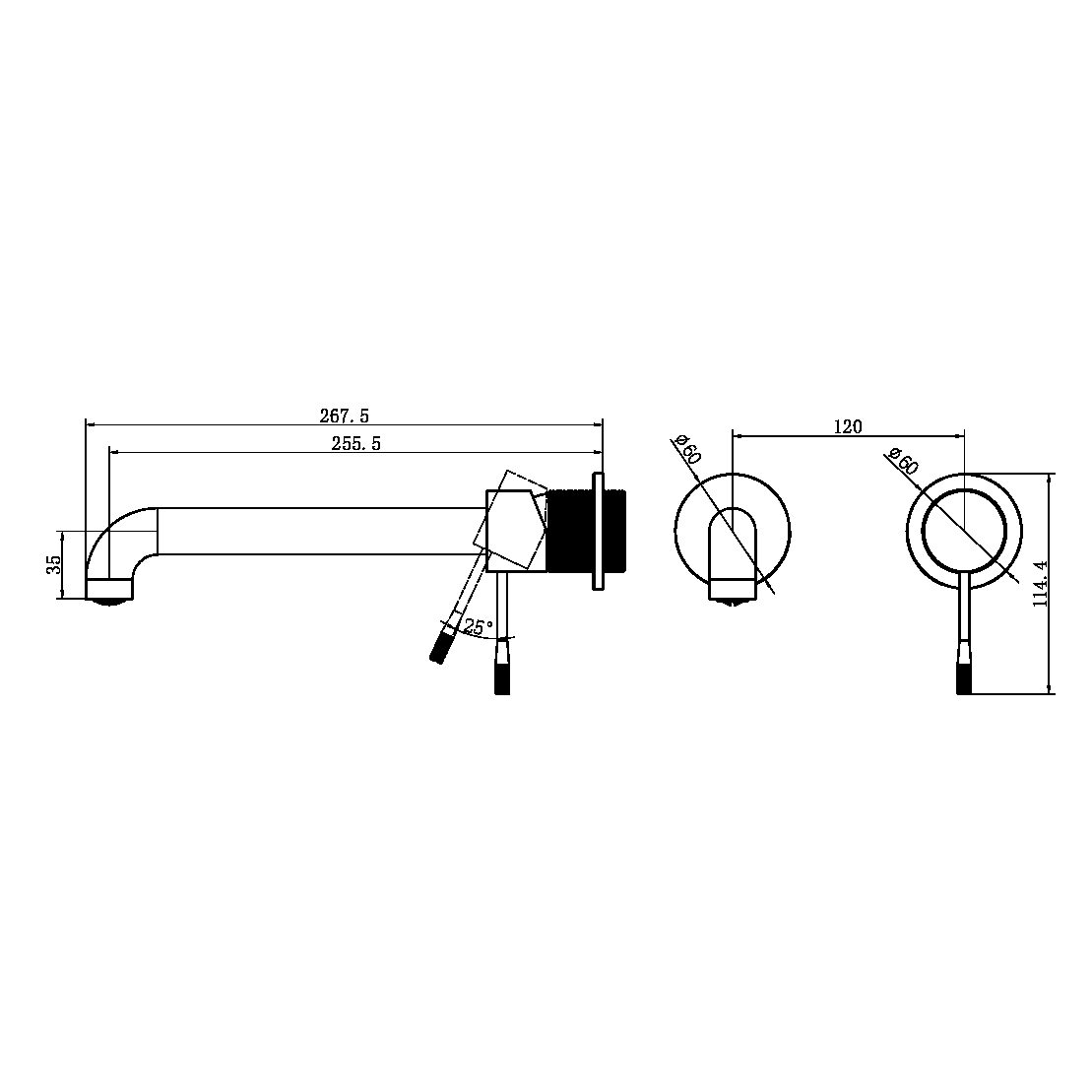OPAL WALL BASIN/BATH MIXER WALL MOUNTED FAUCET 120/160/185/230/260 MM SPOUT SEPARATE BACK PLATE GRAPHITE (NR251907b120/160/185/230/260GR)