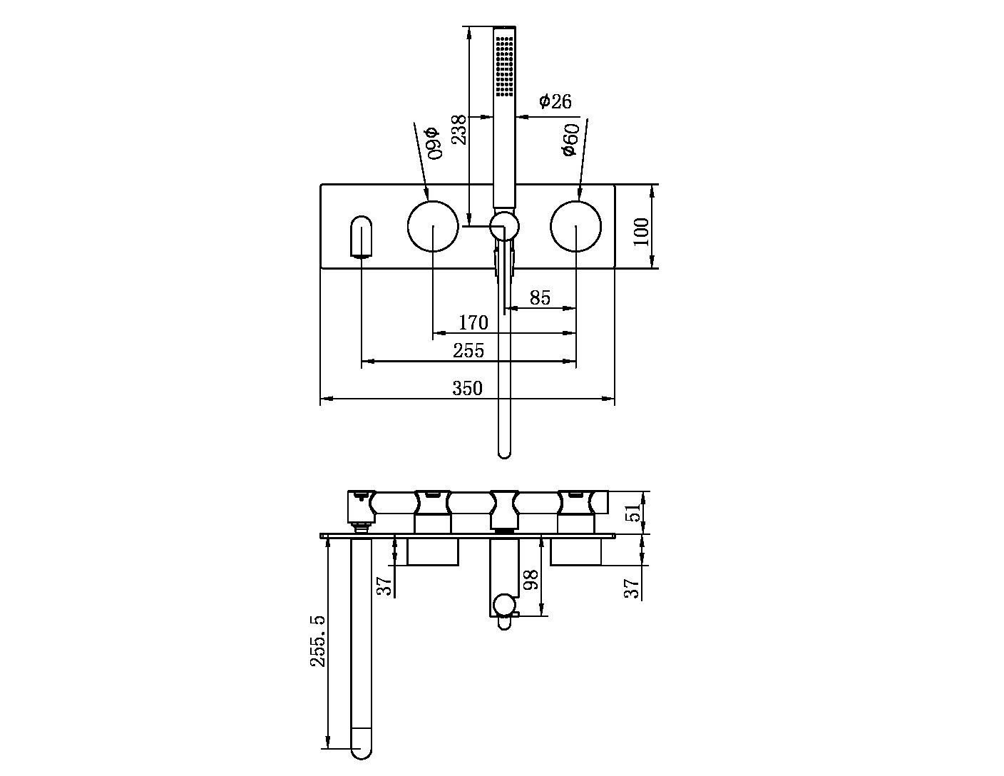 KARA PROGRESSIVE SHOWER SYSTEM SHOWER FAUCET SET WITH SPOUT 230MM/250MM CHROME (NR271903a230/250CH)