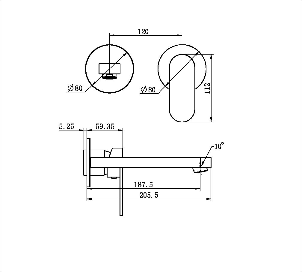 Ecco Wall Basin/Bath Mixer Separate Back Plate Wall Mounted Faucets MATTE BLACK (NR301310bMB)