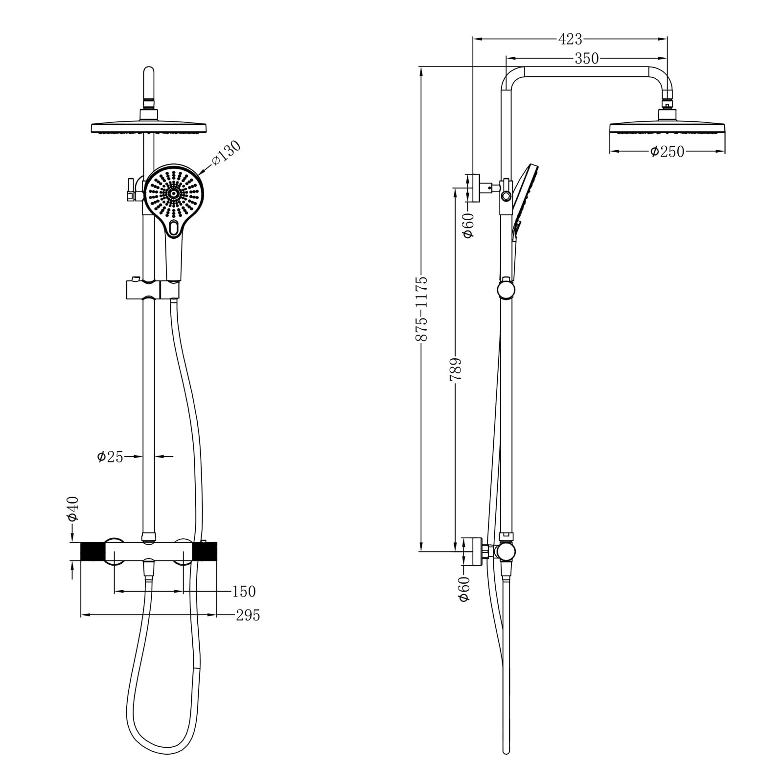 Showers System Shower Sets Twin Showers Graphite Opal Range YSW Tapware