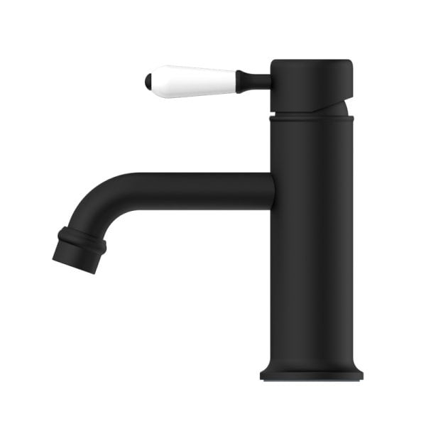 YORK STRAIGHT BASIN MIXER TAPS WITH WHITE PORCELAIN LEVER MATTE BLACK