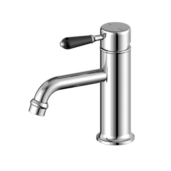 YORK STRAIGHT BASIN MIXER TAPS WITH BLACK PORCELAIN LEVER CHROME